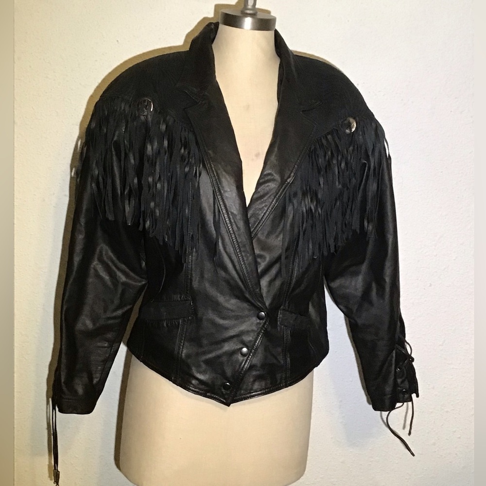 Bermans vintage fringe motorcycle leather jacket size large